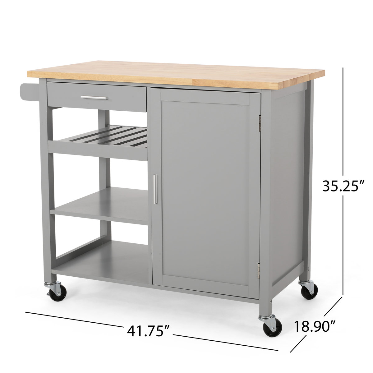 Prep & Savour 41.75'' Wide Rolling Kitchen Cart with Solid Wood Top